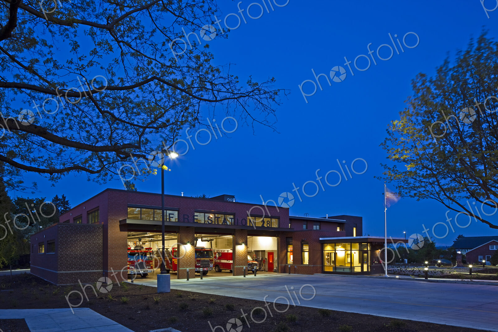 Fire Station at Night