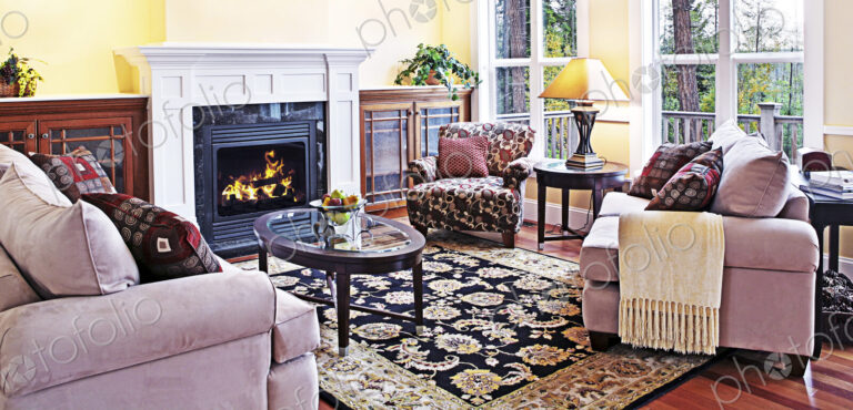 Fireplace in luxury livingroom