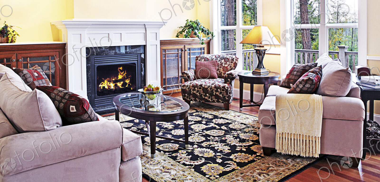 Fireplace in luxury livingroom