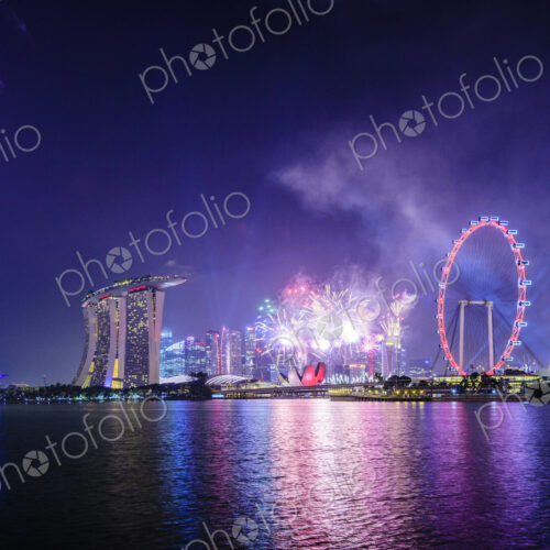 Fireworks over Singapore city skyline, Singapore, Singapore Fireworks over Singapore city skyline, Singapore, Singapore