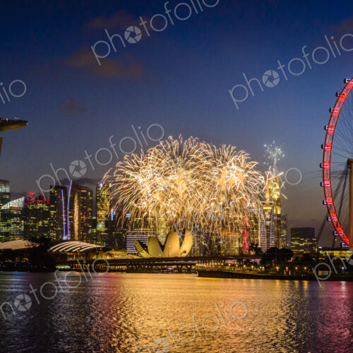 Fireworks over Singapore city skyline, Singapore, Singapore Fireworks over Singapore city skyline, Singapore, Singapore