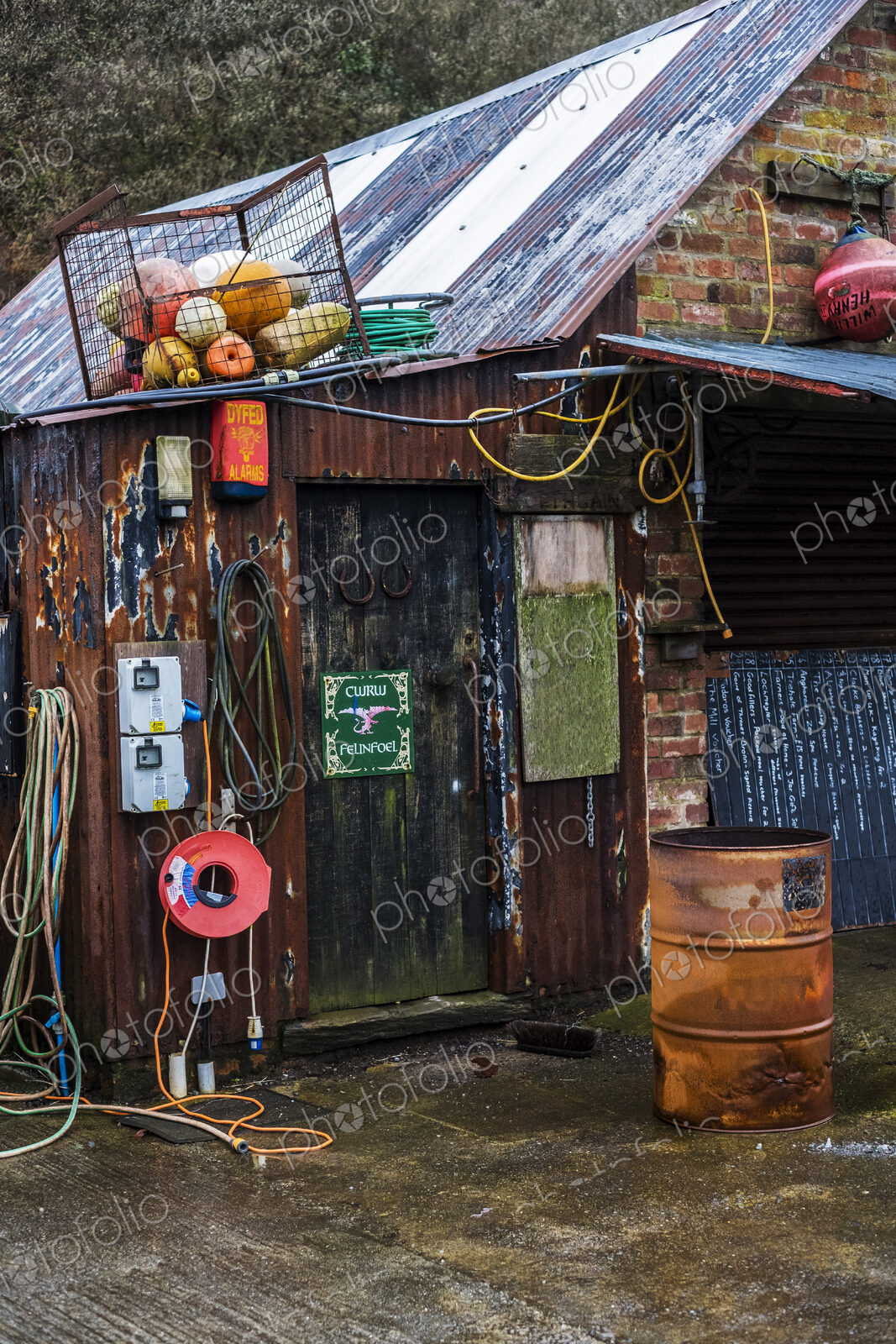 Fishing hut in the harbour of Porthgain, Pembrokeshire, Wales, UK.