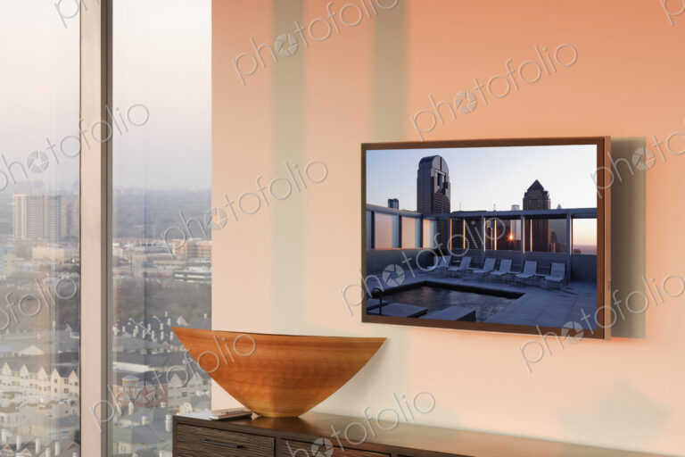 Flat Screen TV on Wall at Sunset