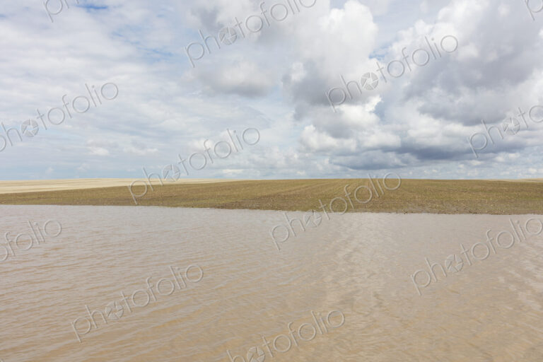 Flooded farmland and overcast sky