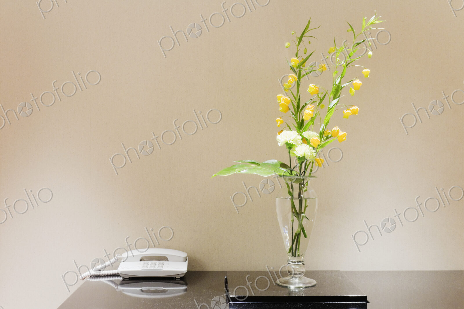 Flowers and Telephone on a Table