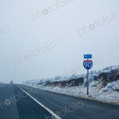 Foggy winter highway, Interstate 90, the road ahead. Foggy winter highway, Interstate 90, the road ahead.
