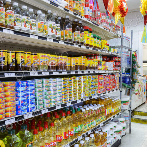 Food on shelves of grocery store
