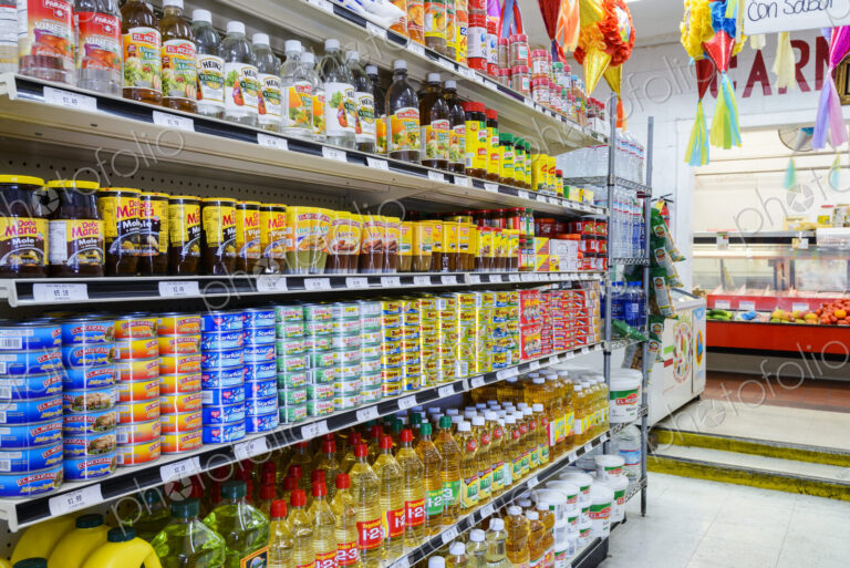 Food on shelves of grocery store