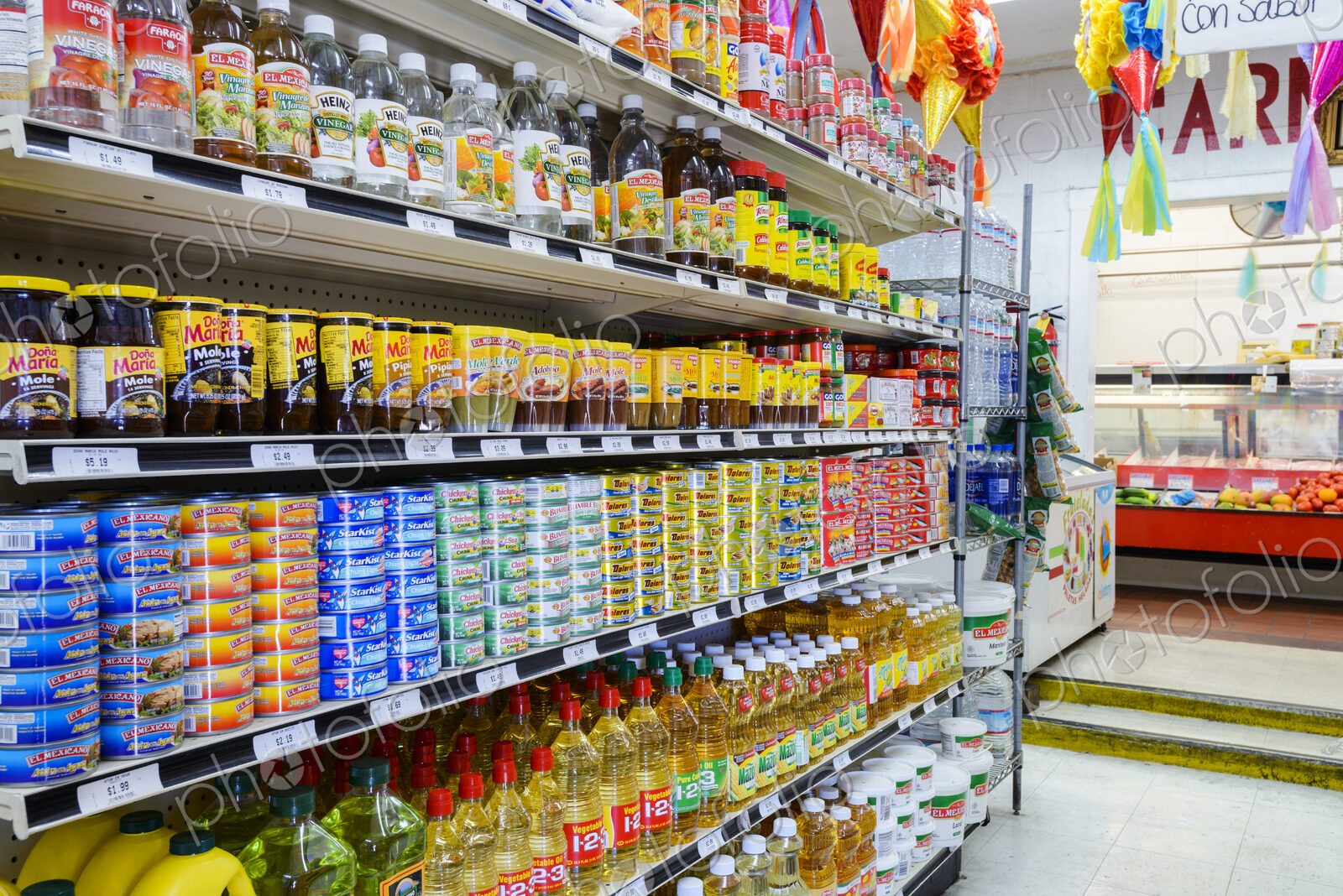 Food on shelves of grocery store