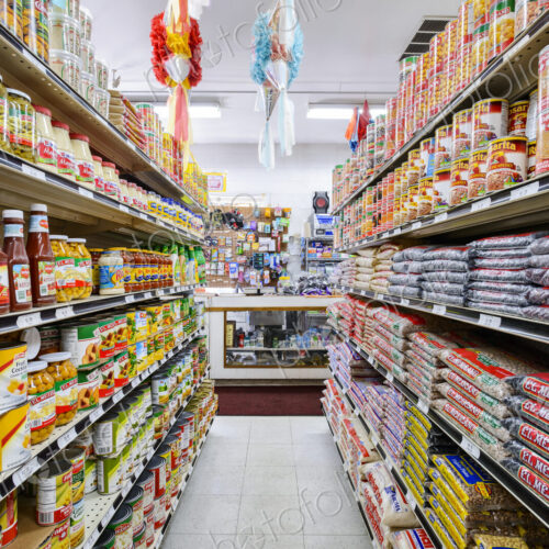Food on shelves of grocery store