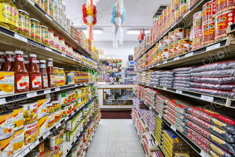Food on shelves of grocery store