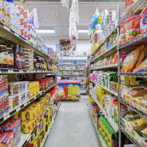 Food on shelves of grocery store