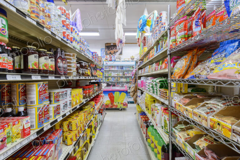 Food on shelves of grocery store