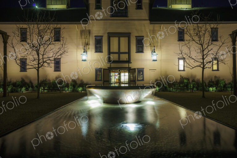 Fountain in front of winery, Napa, California, United States