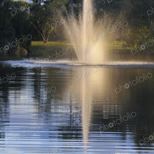 Fountain splashing in pond