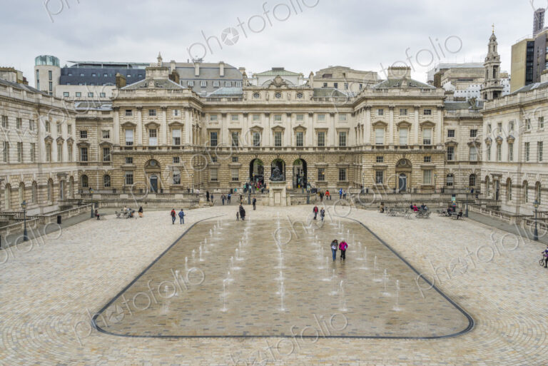 Fountains in the courtyard of Somerset House, London, UK.