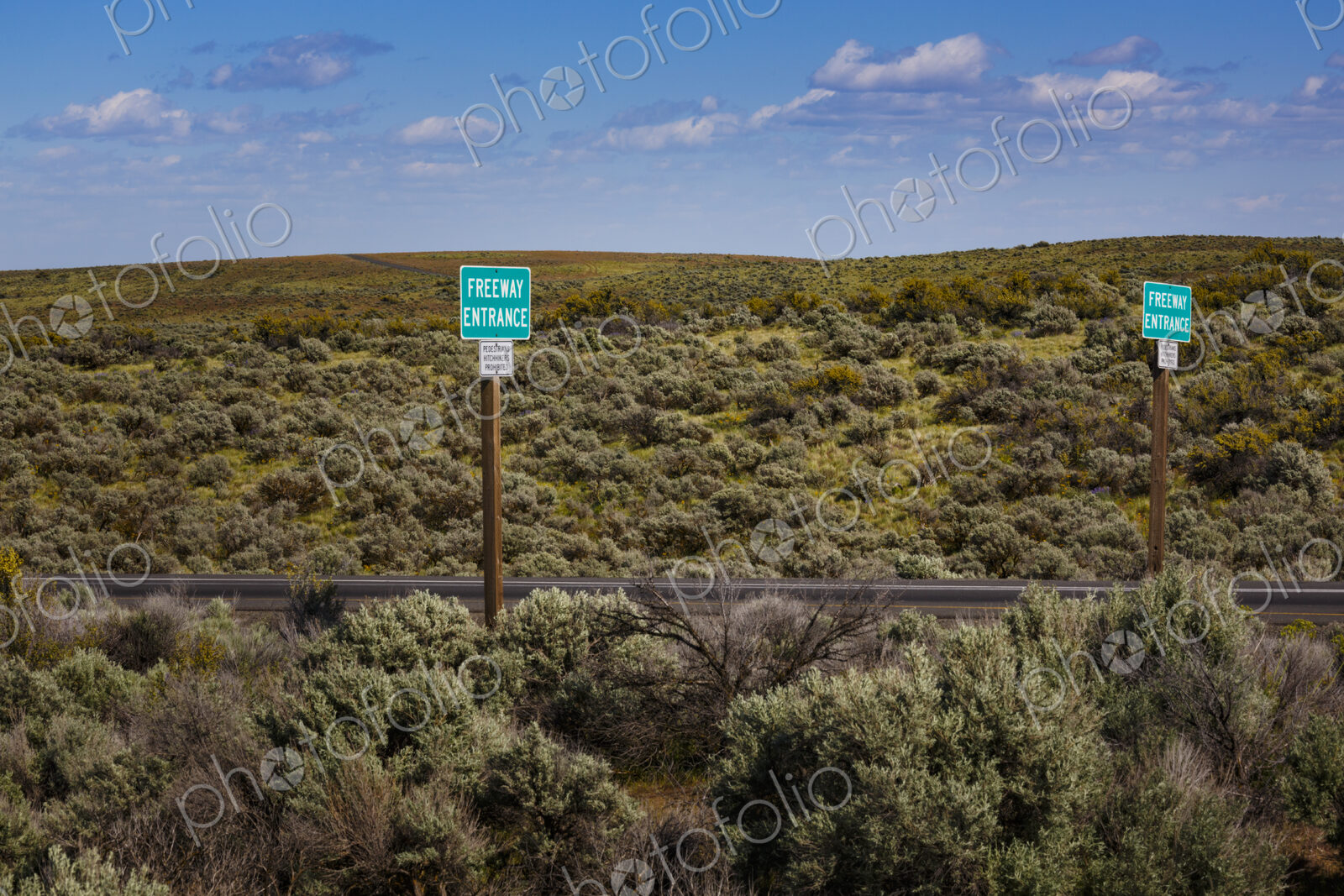 Freeway Entrance signs, Kittitas County, Washington State.
