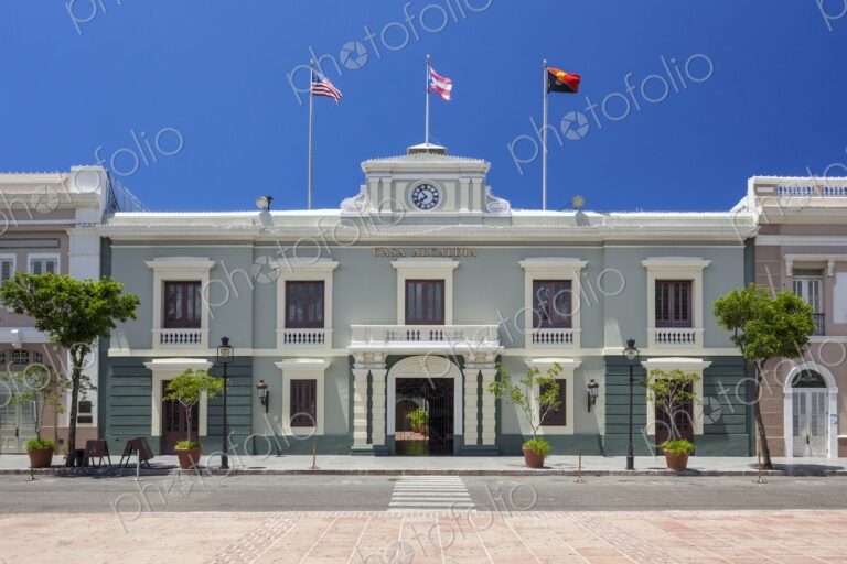 Front view of the Casa Alcaldia, the historic city hall building in Ponce, Puerto…
