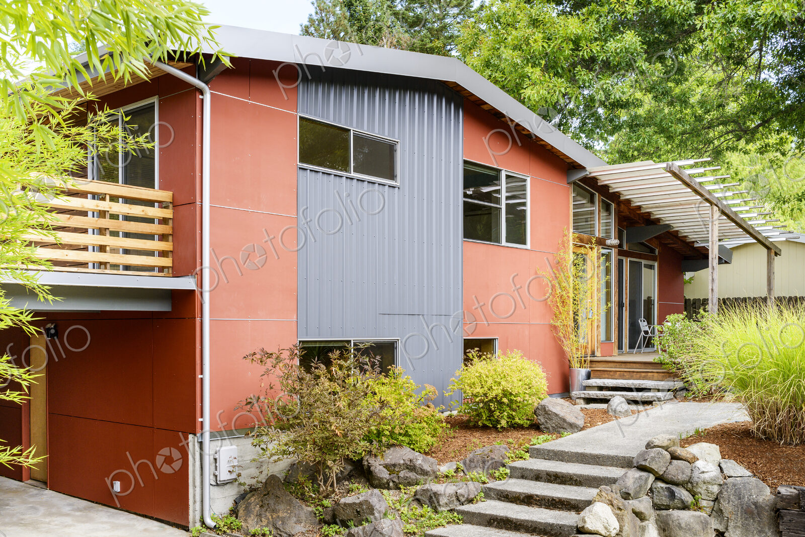 Front walkway and exterior details of modern house