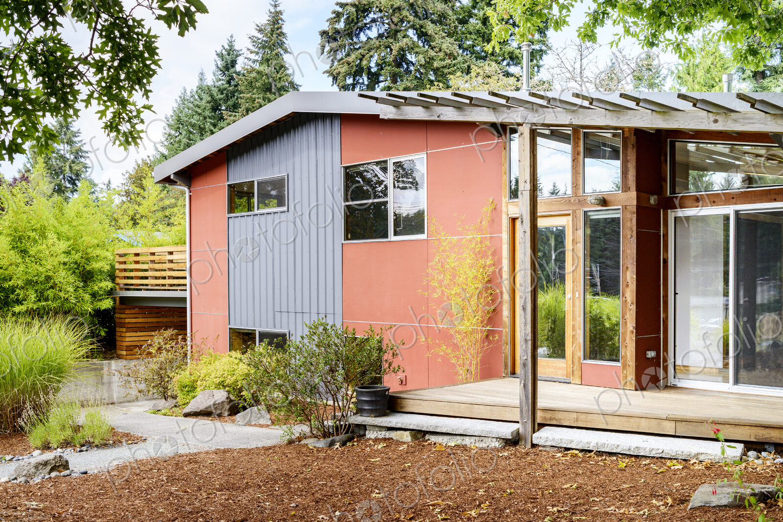 Front walkway and exterior details of modern house