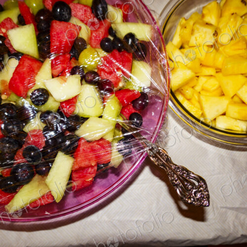 Fruit salads in glass bowls. Fruit salads in glass bowls.