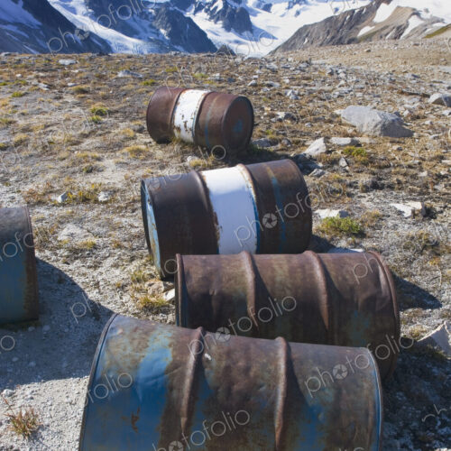 Fuel drums abandoned by miners and left to rust and leak into the wilderness watershed…