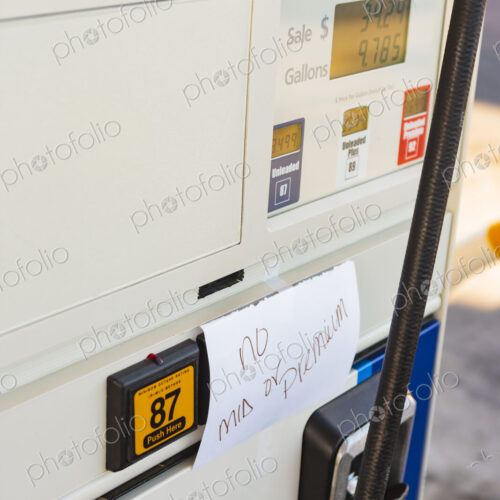 Fuel pump with sign warning of no fuel available, USA Fuel pump with sign warning of no fuel available, USA