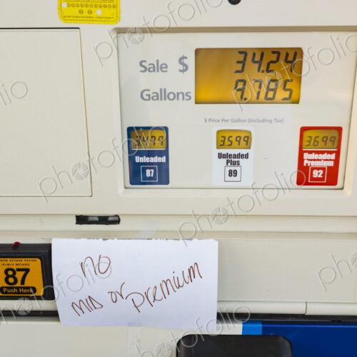 Fuel pump with sign warning of no fuel available, USA Fuel pump with sign warning of no fuel available, USA