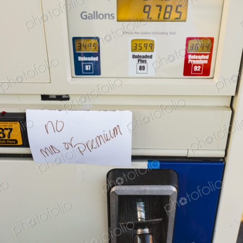 Fuel pump with sign warning of no fuel available, USA Fuel pump with sign warning of no fuel available, USA