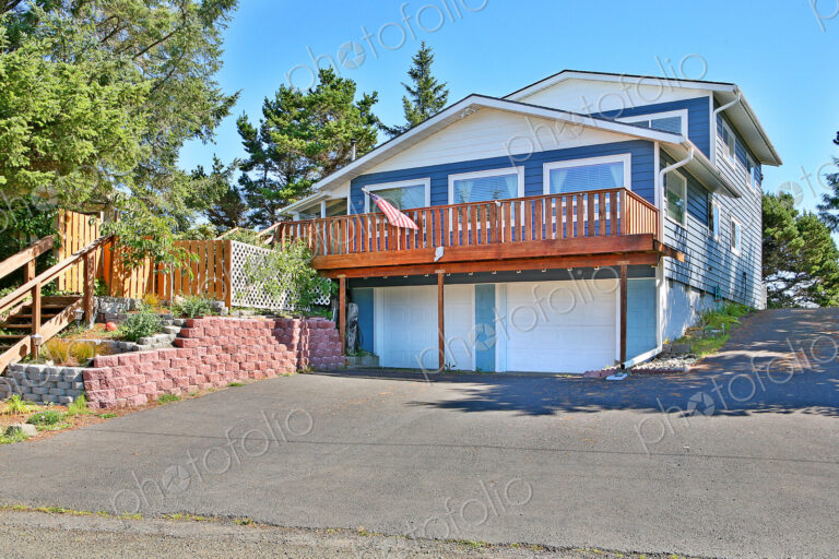 Garage and deck of suburban house