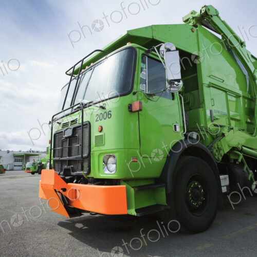 Garbage Truck Parked In A Parking Lot Garbage Truck Parked In A Parking Lot