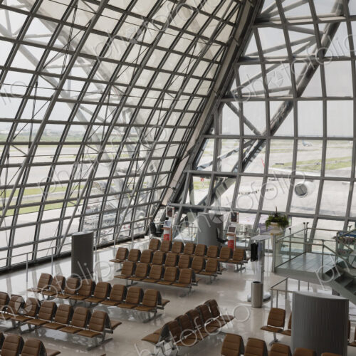 Gate and seats at Bangkok Airport with airplanes viewed through the glass walls. Gate and seats at Bangkok Airport with airplanes viewed through the glass walls.