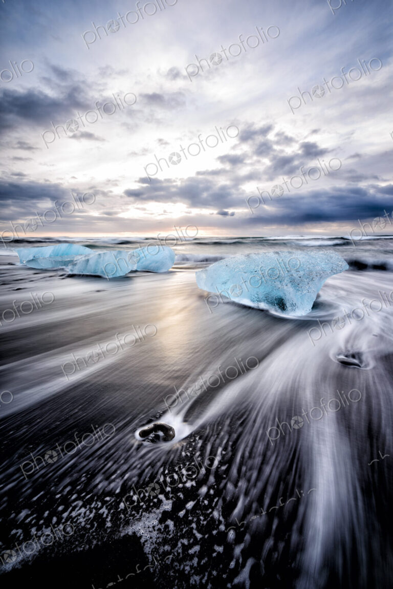 Glaciers washing up on remote beach