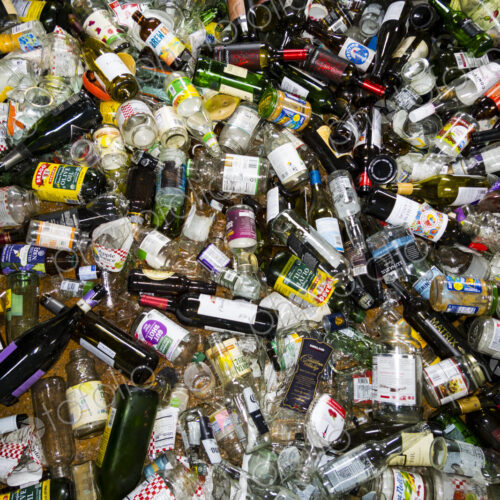 Glass bottles and containers in recycling bin, Port Angeles, WA USA Glass bottles and containers in recycling bin, Port Angeles, WA USA