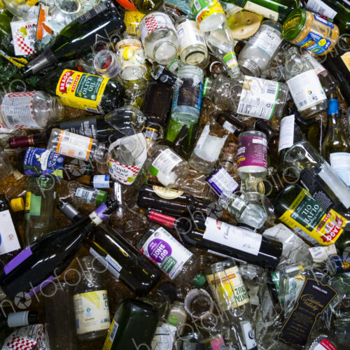 Glass bottles and containers in recycling bin, Port Angeles, WA USA Glass bottles and containers in recycling bin, Port Angeles, WA USA