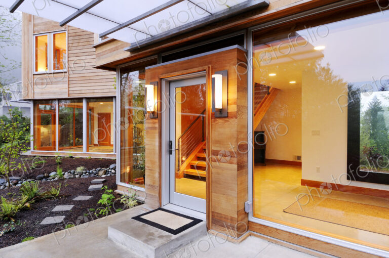 Glass windows and doors of modern house