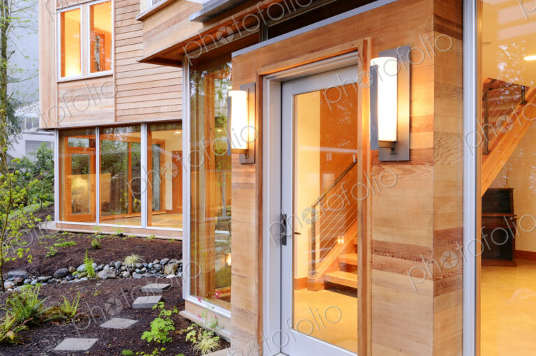 Glass windows and doors of modern house