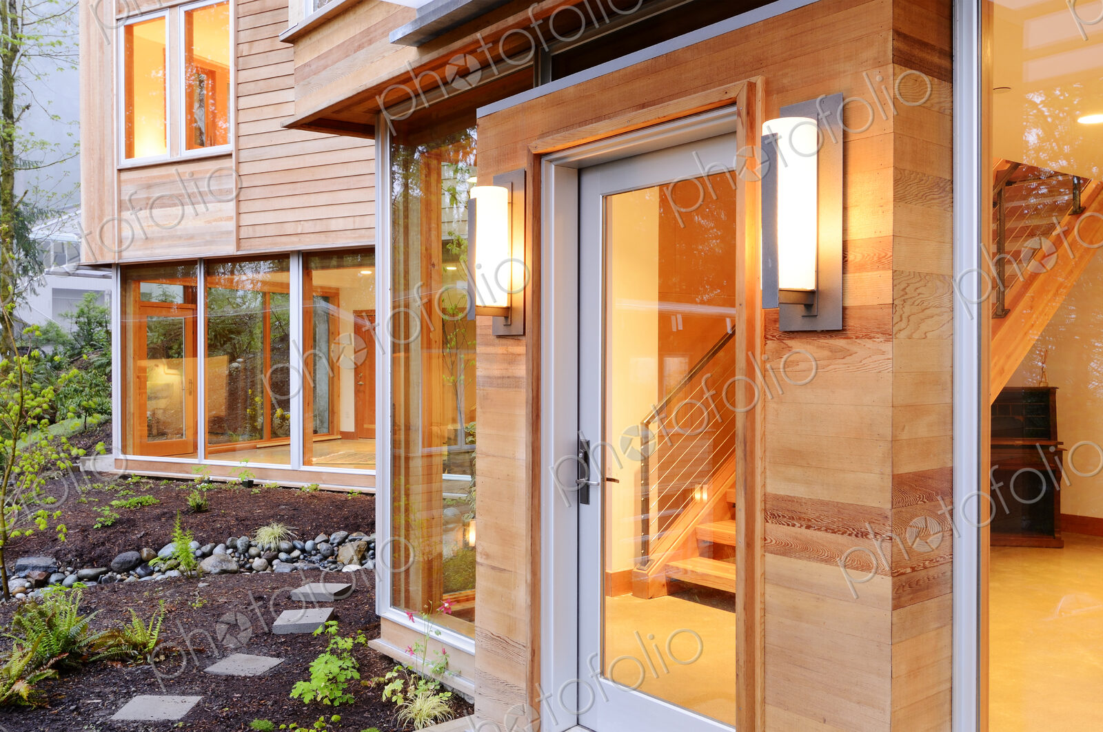 Glass windows and doors of modern house