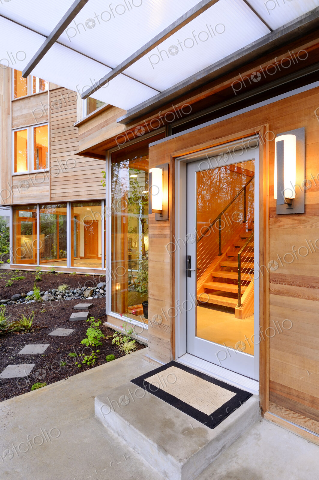 Glass windows and doors of modern house
