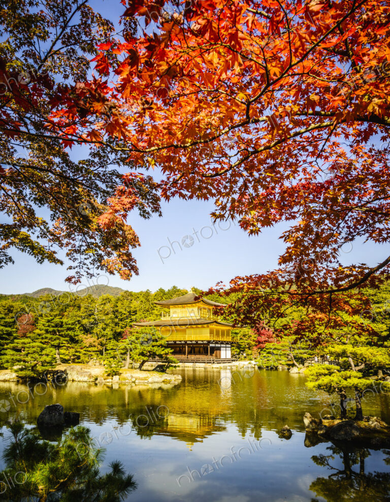 Gold Temple reflecting in still lake, Kyoto, Japan