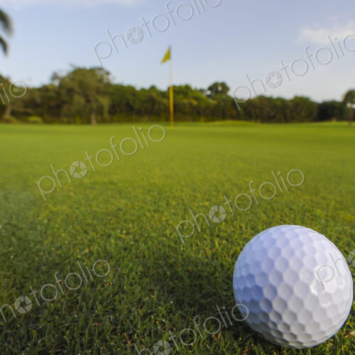 Golf ball rolling on putting green