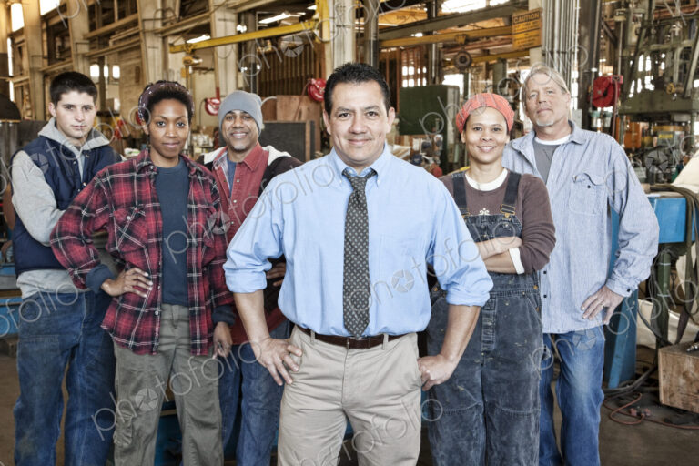 Group of workers, multi-ethnic group, manager and team in warehouse