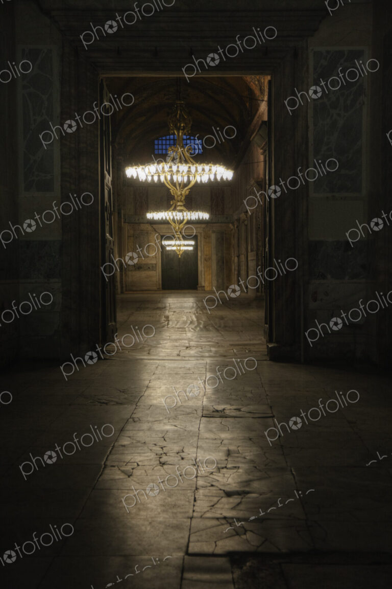 Hagia Sophia Grand Mosque, the dark interior of a historic building, former mosque and…