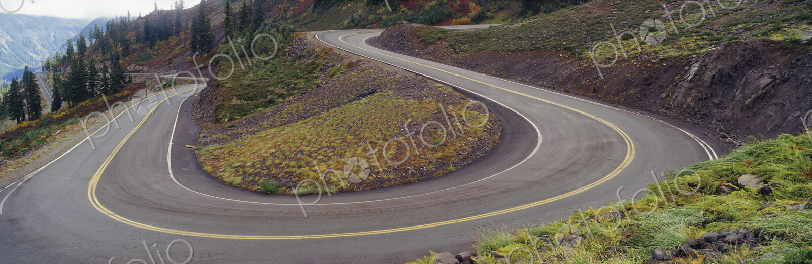 Hairpin bend on a mountain road in the Mt. Baker Snoqualmie National Forest