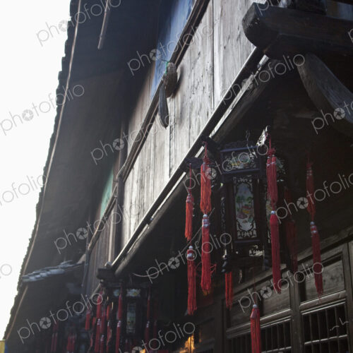 Hanging Red Decorations on Building
