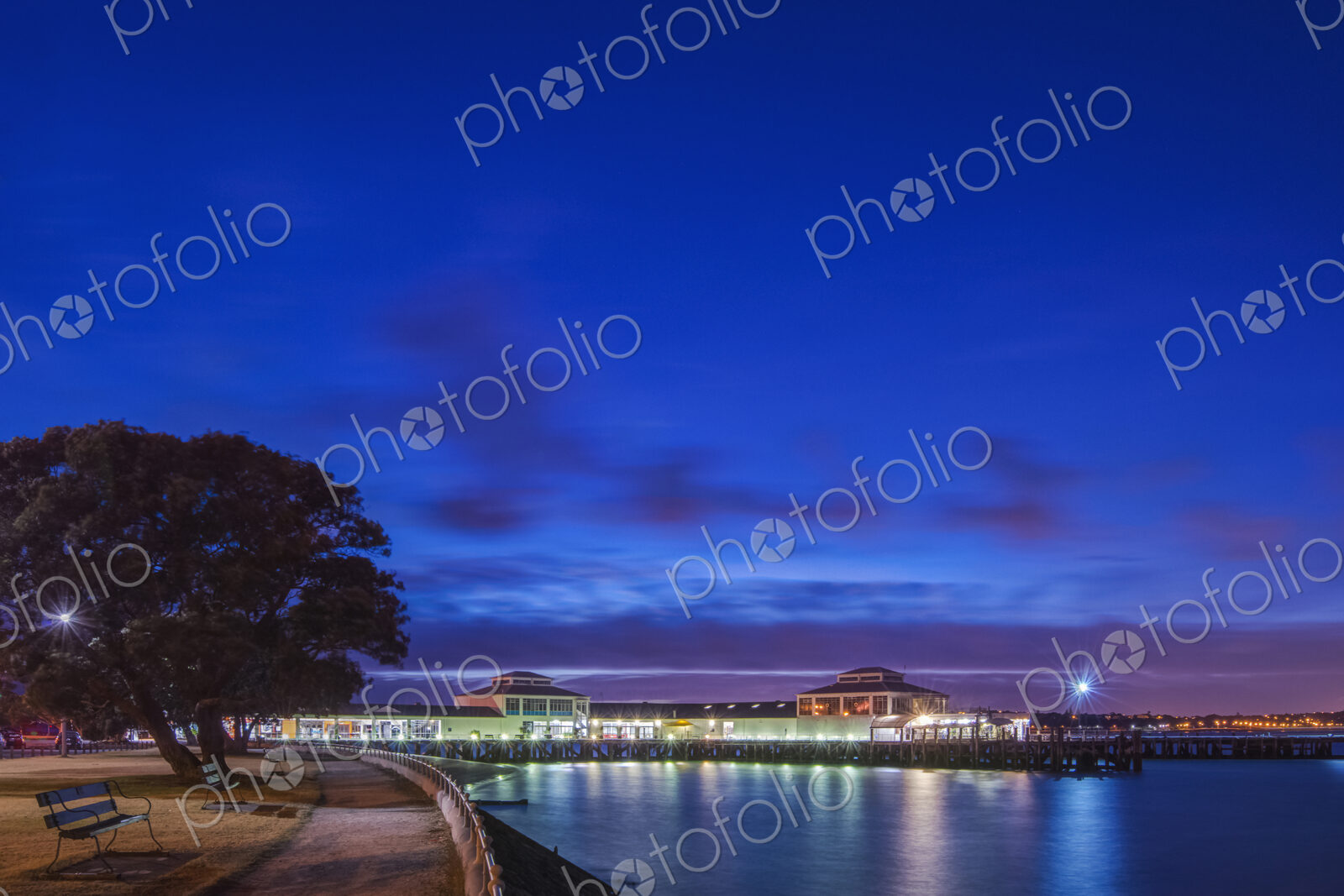 Harbor lit up at dawn