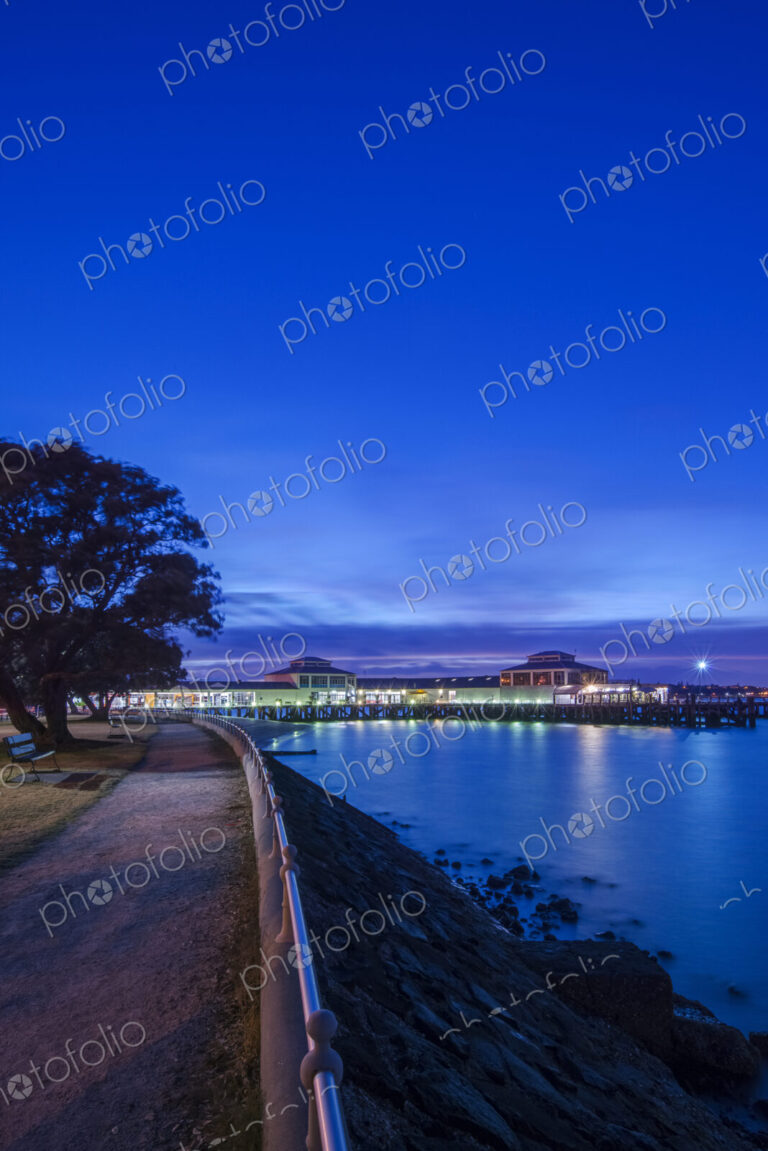 Harbor lit up at night