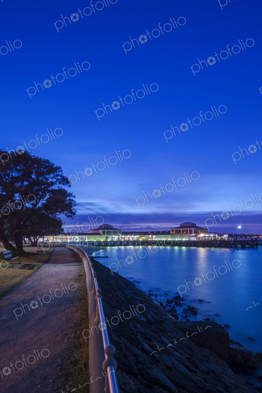 Harbor lit up at night