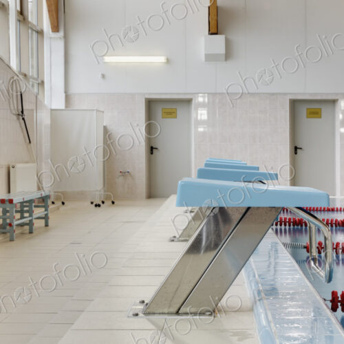 Heated indoor swimming pool, diving blocks, starting blocks for competition