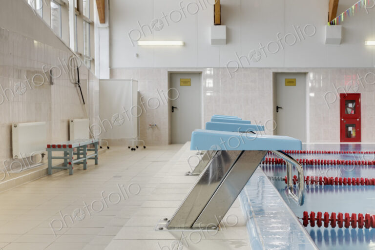 Heated indoor swimming pool, diving blocks, starting blocks for competition